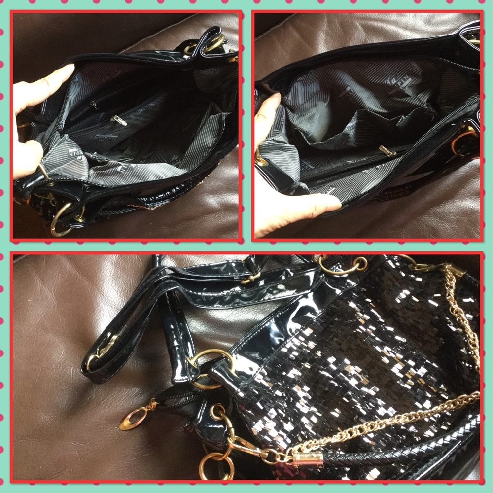 🆕 Black sequin faux shiny leather handbag - Picture 3 of 3